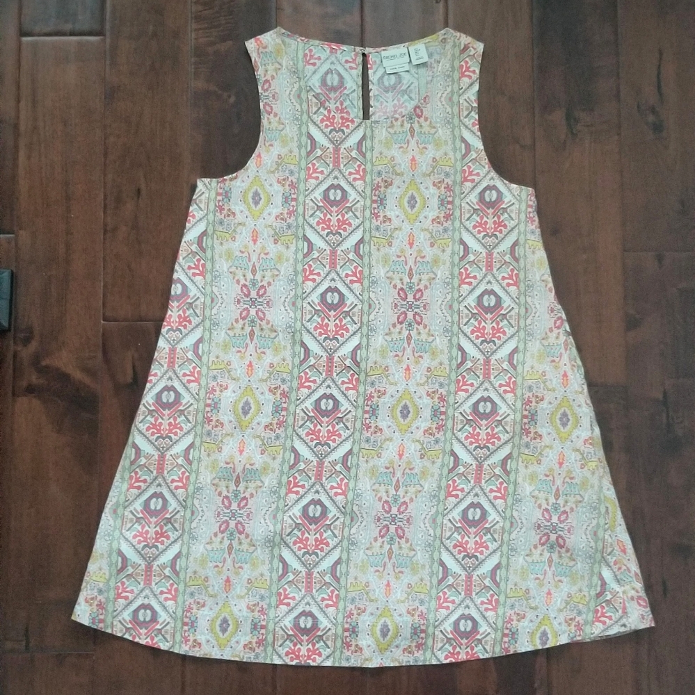 RACHEL ZOE  Linen Aztec Print Dress - Multicolor - ( Pink/Green/ Blue) - Size L